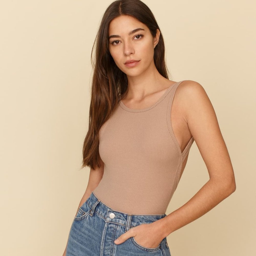 NWT Reformation Cillian Bodysuit in Sand